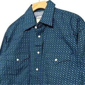 Panhandle Rough Stock Men's Size S Blue Geometric Long Sleeve Pearl Snap Shirt